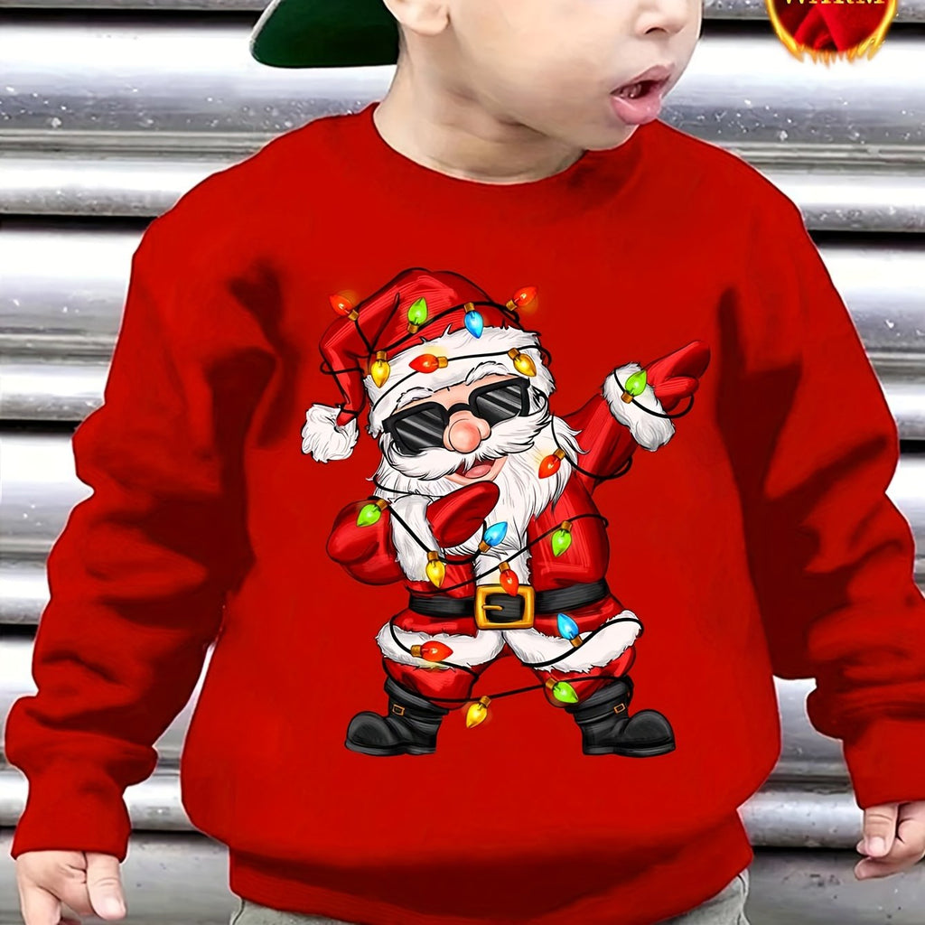Chicfull Boys' Cozy Fleece-Lined Christmas Sweatshirt with Dancing Santa Print - Casual & Stylish for Fall/Winter, WY0108, Thickened