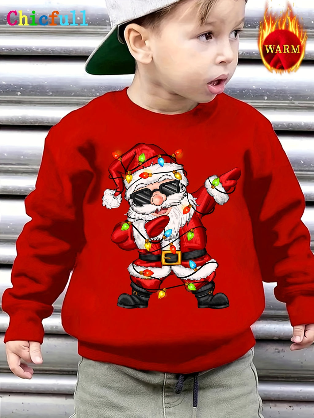 Chicfull Boys' Cozy Fleece-Lined Christmas Sweatshirt with Dancing Santa Print - Casual & Stylish for Fall/Winter, WY0108, Thickened