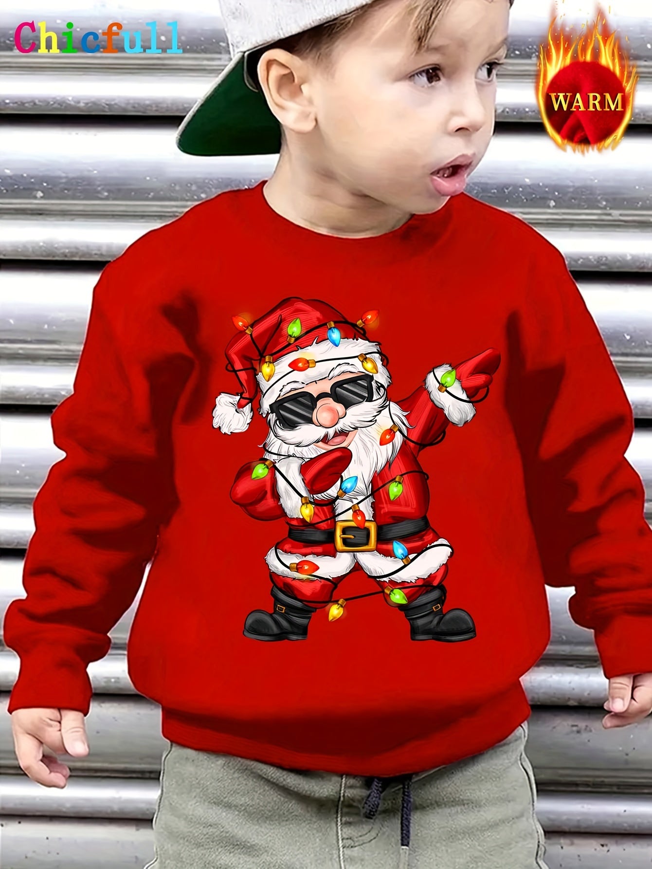Chicfull Boys' Cozy Fleece-Lined Christmas Sweatshirt with Dancing Santa Print - Casual & Stylish for Fall/Winter, WY0108, Thickened