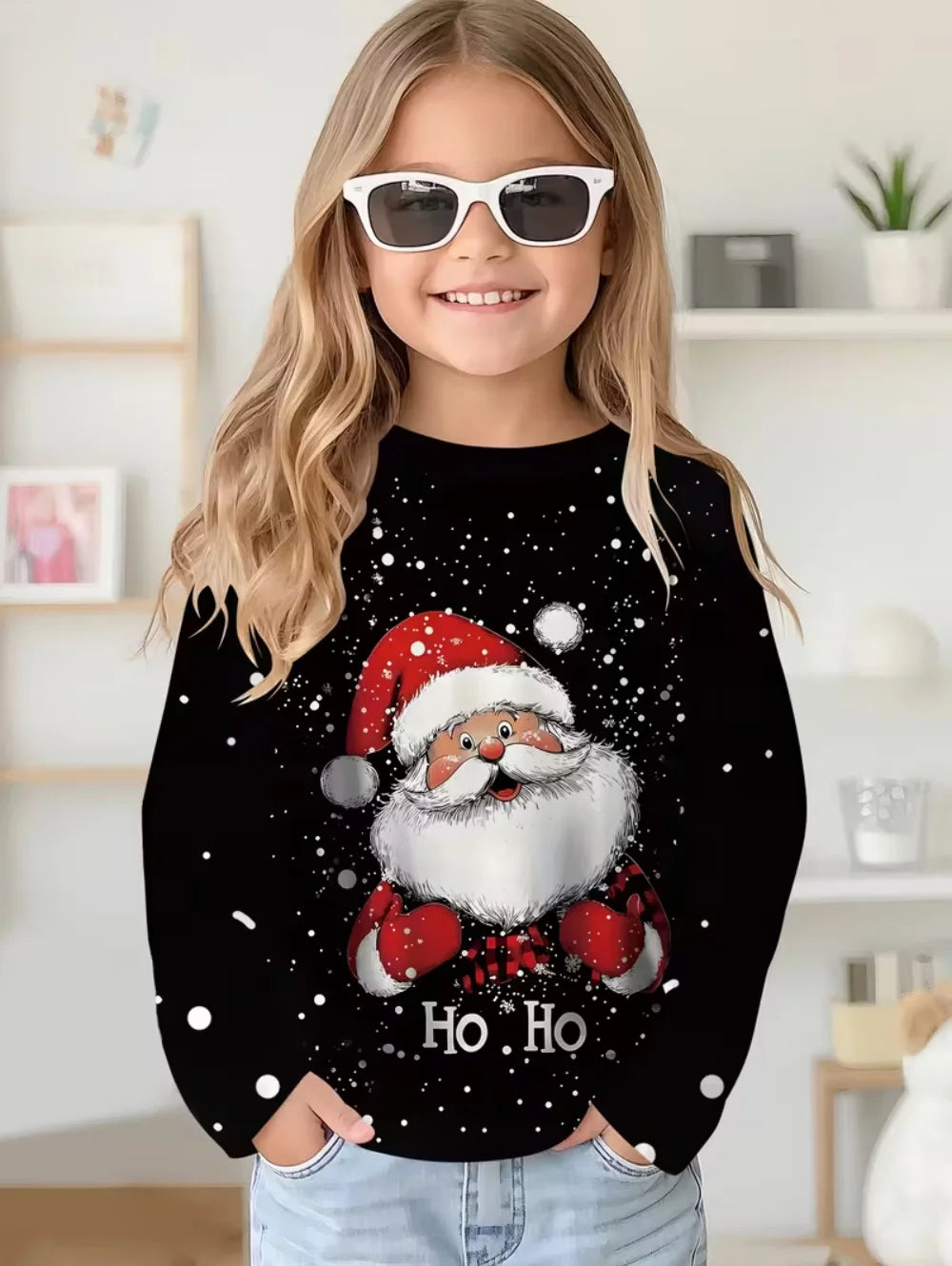 Christmas Kids T-Shirt Santa Claus 3D Print Boys Girls Autumn Long Sleeve Tee Outdoor Holiday Party Cartoon Children's Clothing