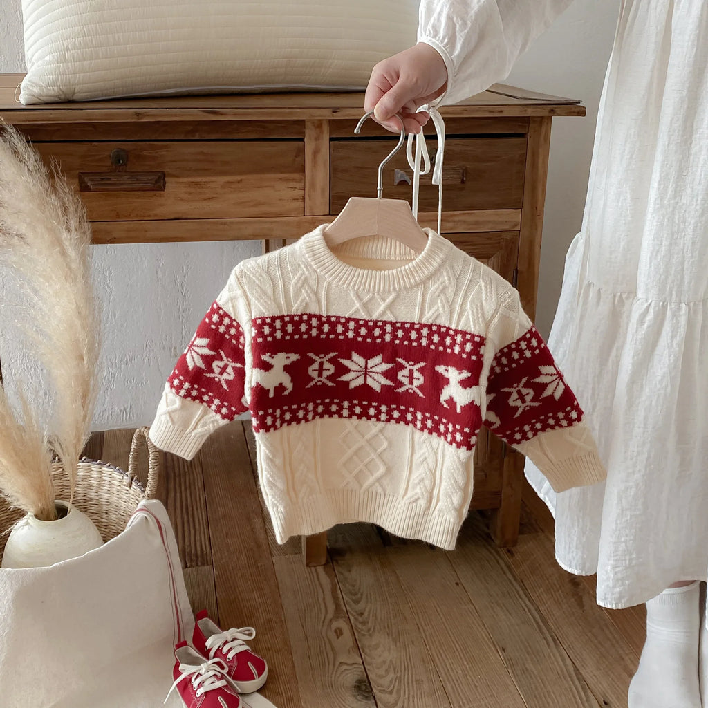 2025 Christmas Winter New Kids Sweater Christmas New Year Snowflake Knit Children Top Warm Pullover Sweater 1-6Yrs Boys Girls