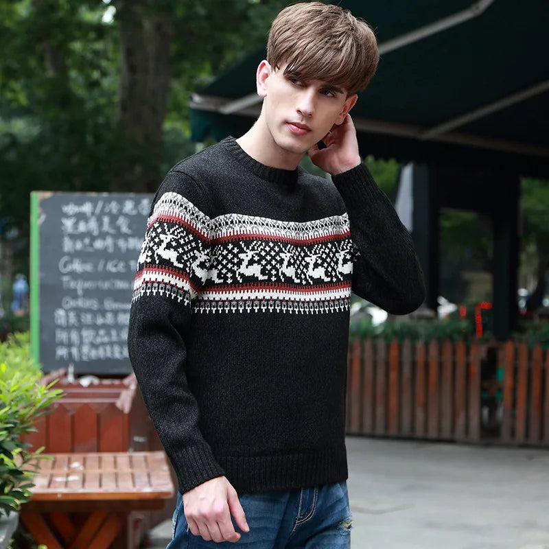 Winter Men's Wool Pullover Christmas Sweater Multicolor Cowl Neck Sweater Men Clothing Cashmere Sweaters Pull Homme A2F7721