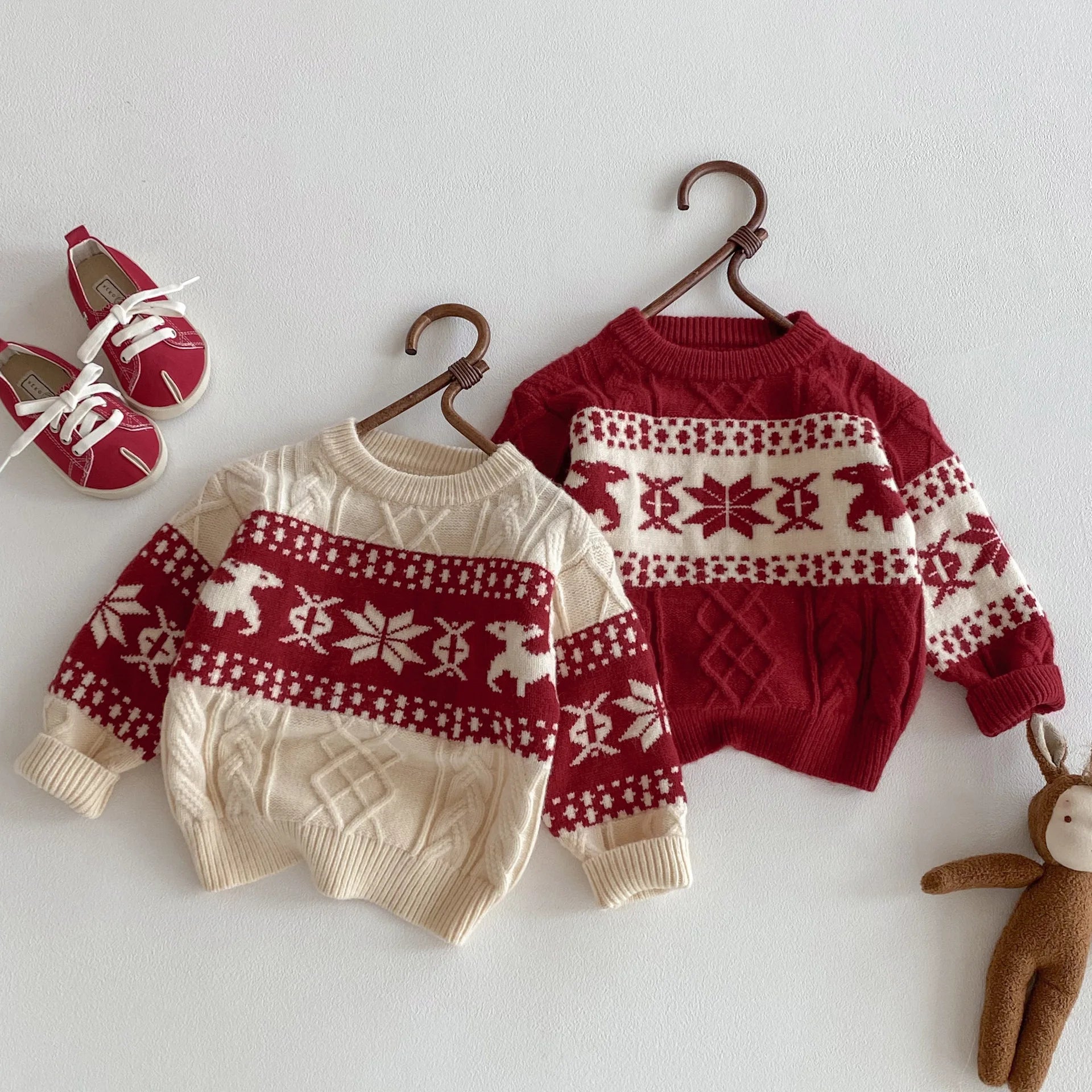 2025 Christmas Winter New Kids Sweater Christmas New Year Snowflake Knit Children Top Warm Pullover Sweater 1-6Yrs Boys Girls