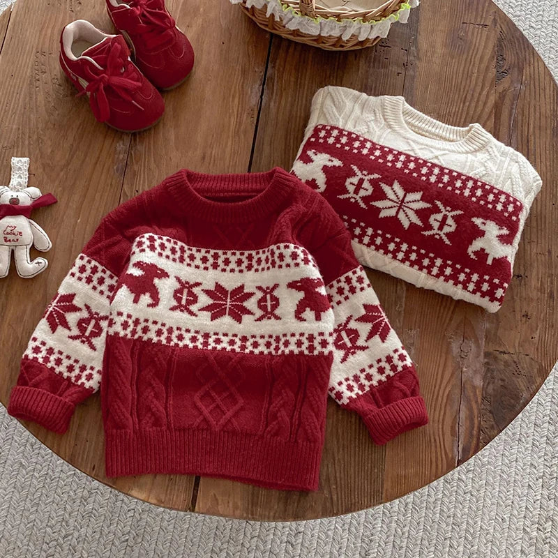 Winter Baby Boys Christmas Sweater Girls Jacquard Knitted Sweaters Pullovers Christmas Kids Clothes Toddler Girl Sweater Tops