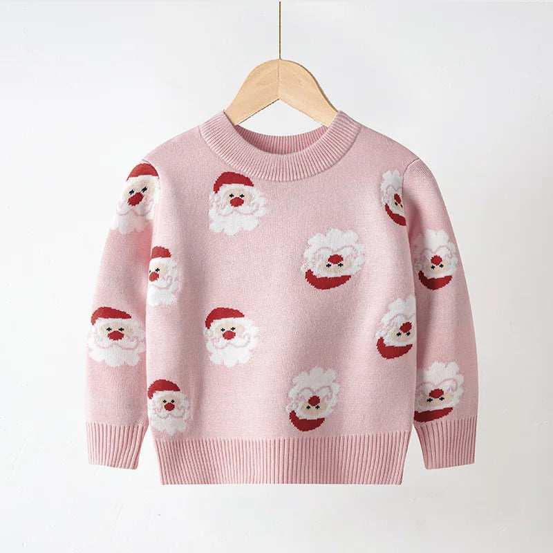 2025 Kids Boys Girls Pullover Christmas Sweater Winter Autumn Clothes Print Cute Cartoon Plush Green Warm Children Clothing 2-7Y