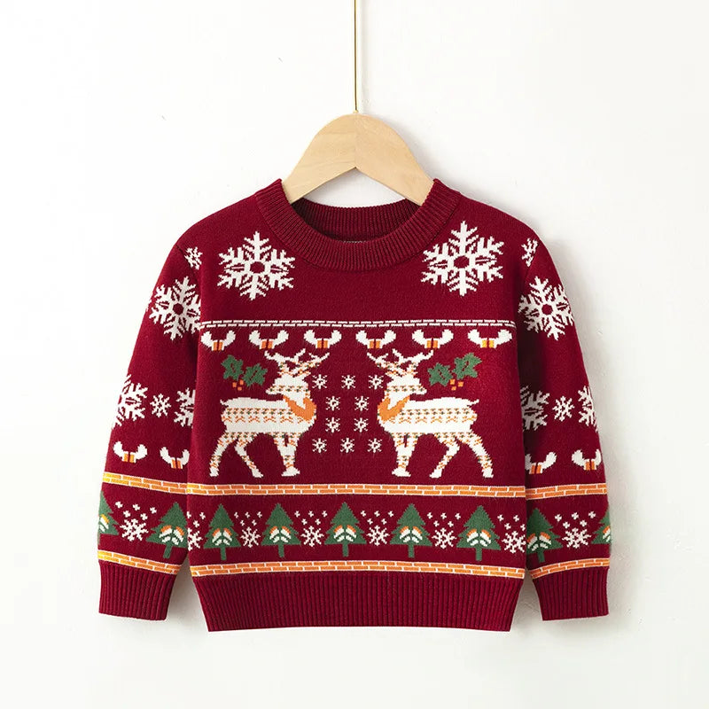 Christmas Kids Sweater Children Cotton Warm Knitwear Autumn Boys Girls Cartoon Print Pullover Toddler Winter Clothing 2-6 Years
