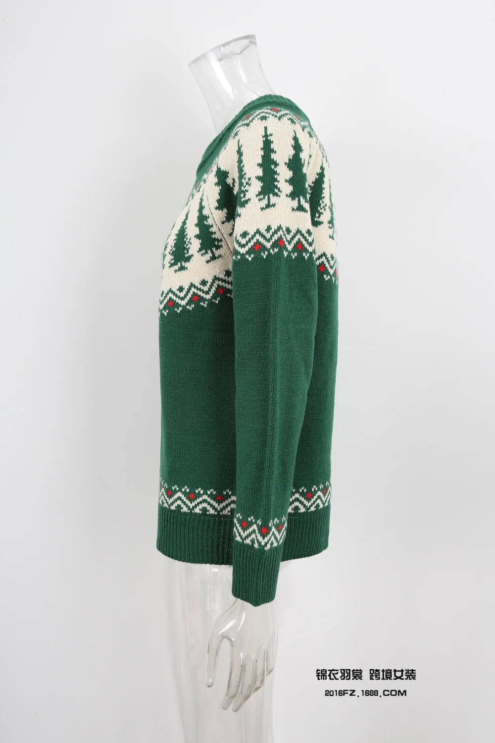 2025 Winter New Christmas Sweater Womens Round Neck Jacquard Tree Green Knitwear Holiday Party Pullover