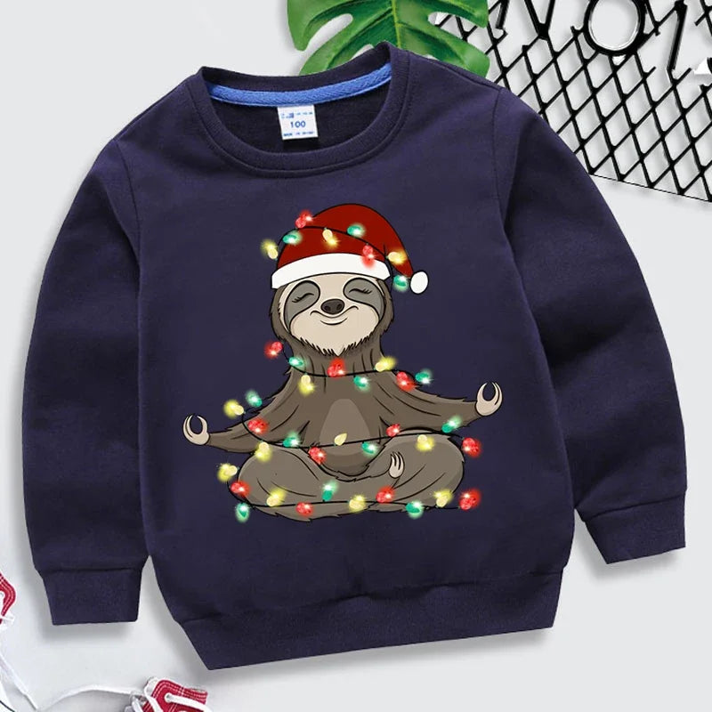 Christmas Animal Cartoon Print Children's Sweatshirt Cartoon Brand Clothing Loose Round Neck Long Sleeve Pullover Toddler Cloth