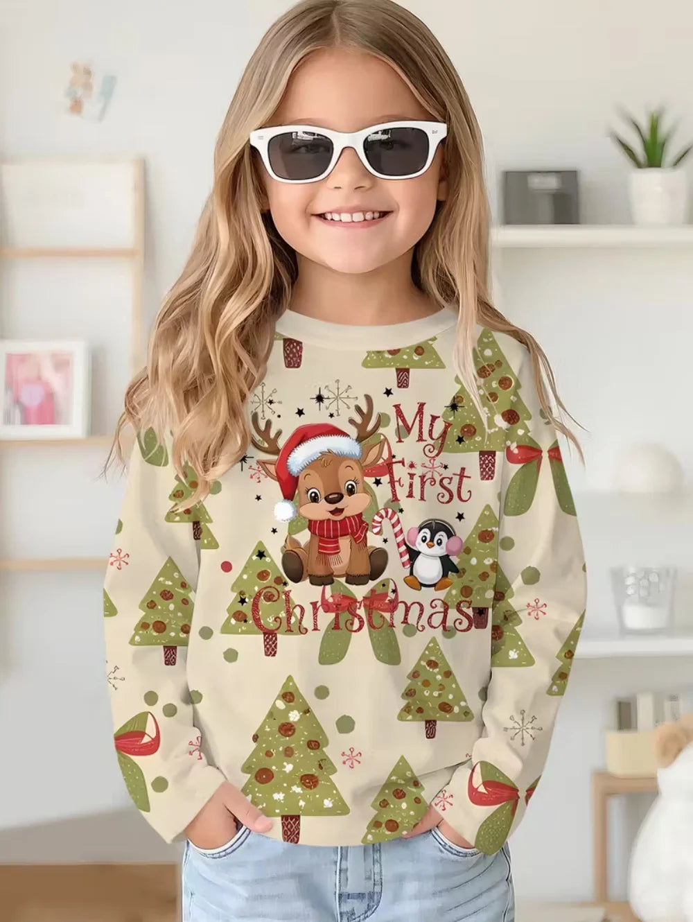 Christmas Kids T-Shirt Santa Claus 3D Print Boys Girls Autumn Long Sleeve Tee Outdoor Holiday Party Cartoon Children's Clothing