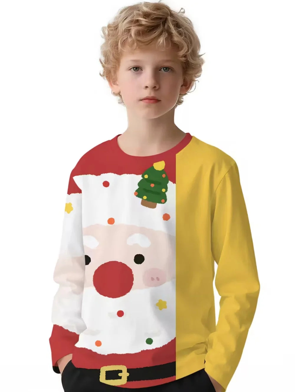 Santa Claus T-Shirts for Children 3D Print Long Sleeve Tee Girls Clothes Cartoon O-Neck Tops Christmas Gifts Children's Clothing