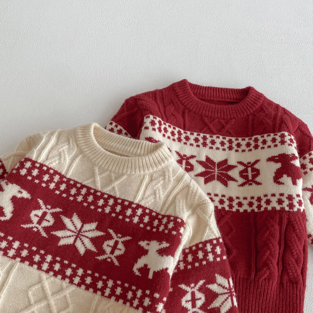 2025 Christmas Winter New Kids Sweater Christmas New Year Snowflake Knit Children Top Warm Pullover Sweater 1-6Yrs Boys Girls