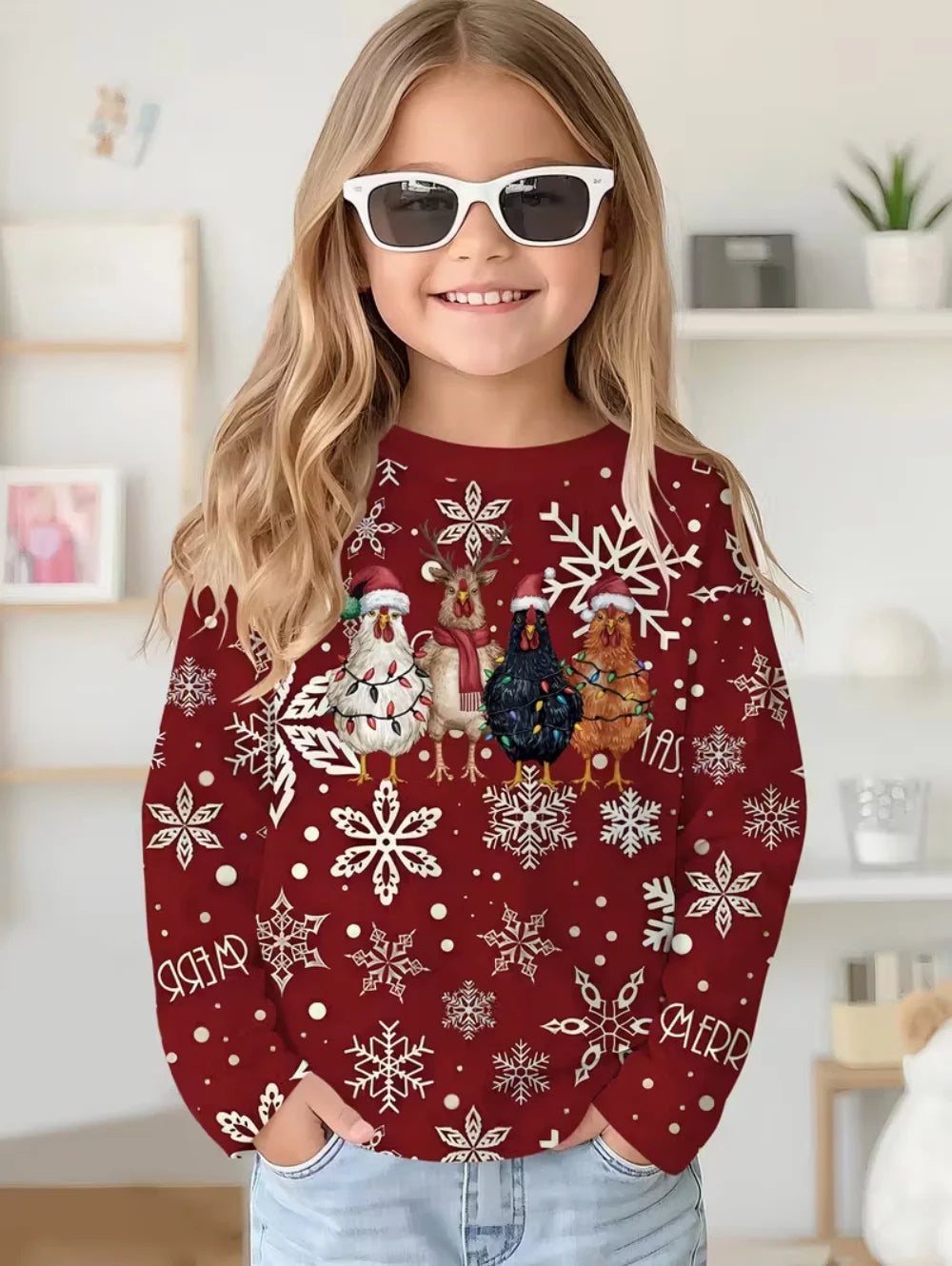 Christmas Kids T-Shirt Santa Claus 3D Print Boys Girls Autumn Long Sleeve Tee Outdoor Holiday Party Cartoon Children's Clothing