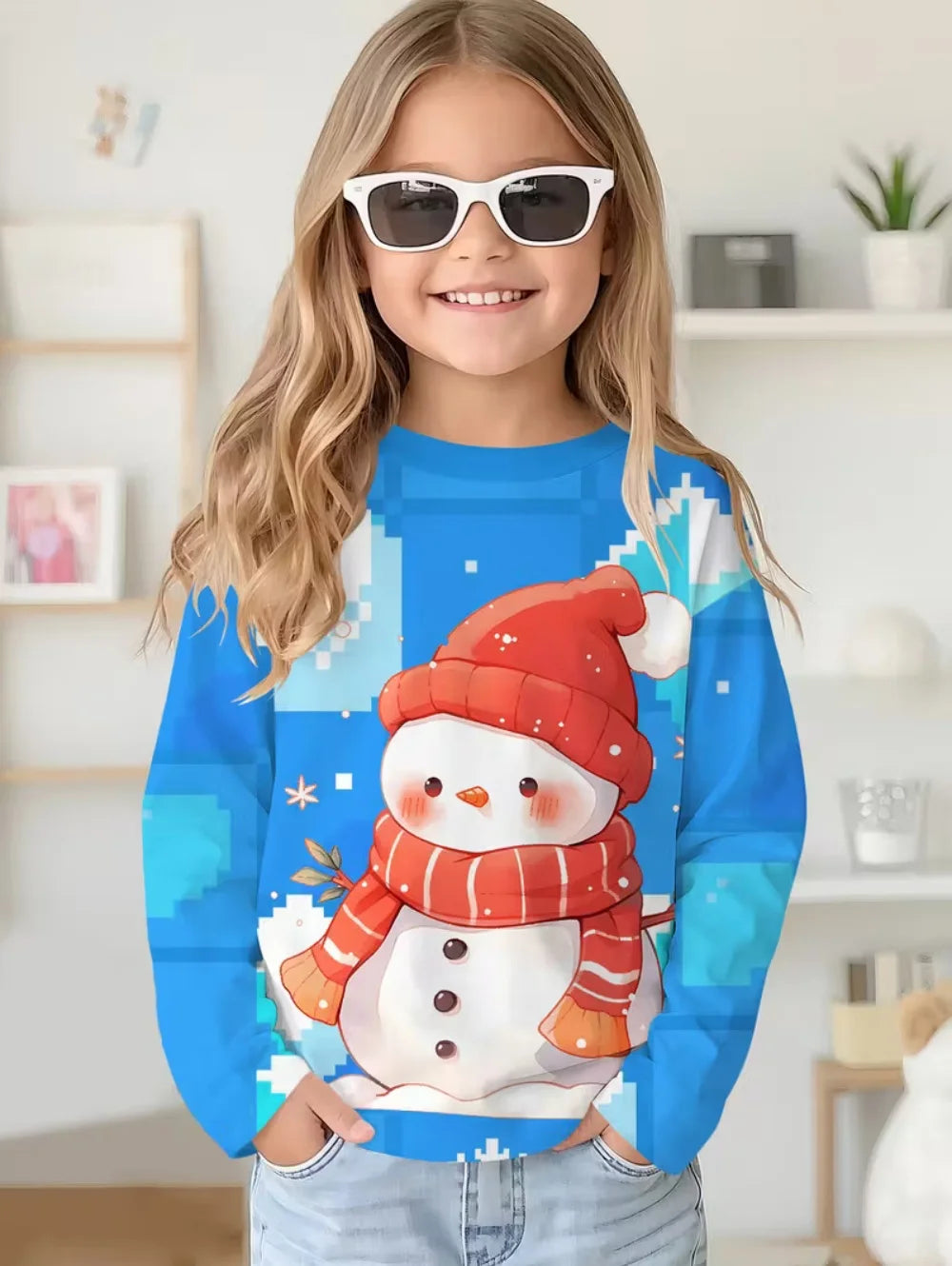 Christmas Kids T-Shirt Santa Claus 3D Print Boys Girls Autumn Long Sleeve Tee Outdoor Holiday Party Cartoon Children's Clothing