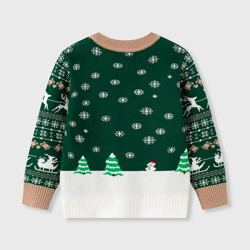 Christmas Girls Boys Sweaters Autumn Winter New Cartoon Snowman Christmas Tree Print Thick Warm Xmas Knit Pullover For 3-7Y Kids