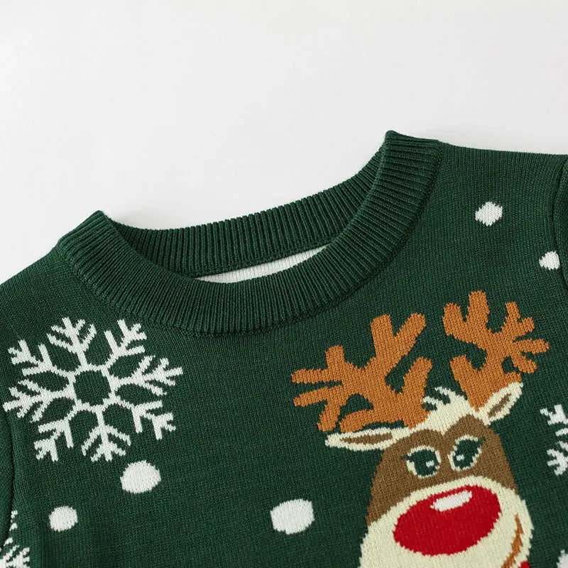 New Arrival 2025 Children's Christmas Sweater Elk Print Full Sleeve Pullover Tops Warm Soft Knitwear Baby Boys Girls Xmas Look