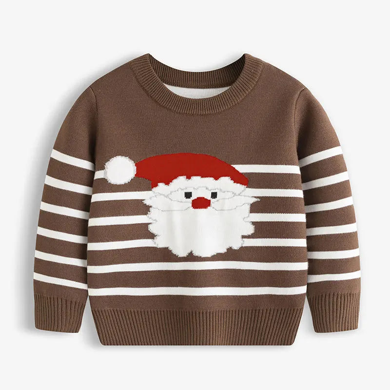 2025 Kids Boys Girls Pullover Christmas Sweater Winter Autumn Clothes Print Cute Cartoon Plush Green Warm Children Clothing 2-7Y