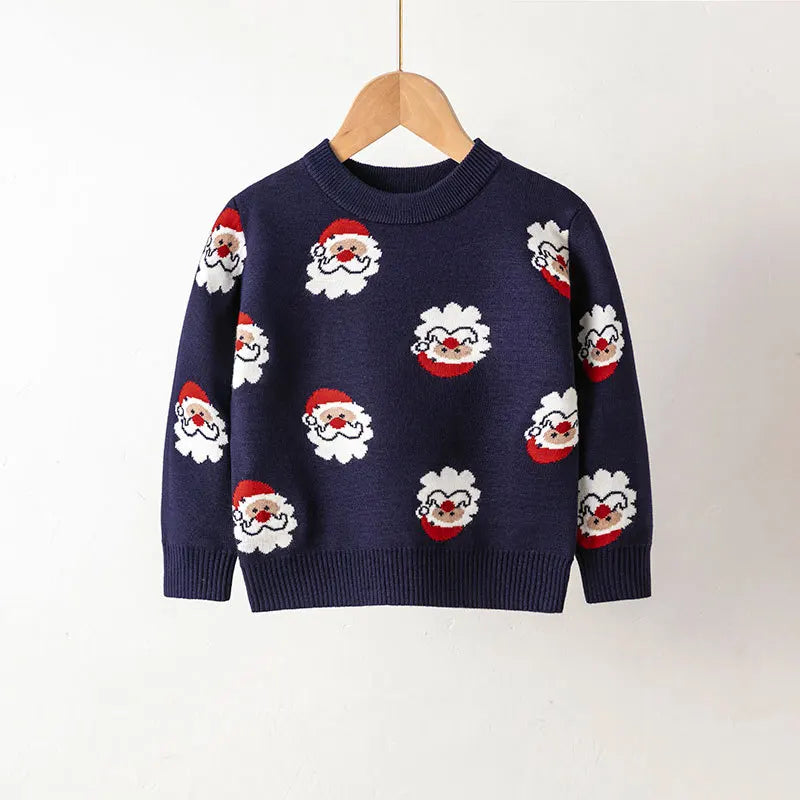 2025 Kids Boys Girls Pullover Christmas Sweater Winter Autumn Clothes Print Cute Cartoon Plush Green Warm Children Clothing 2-7Y
