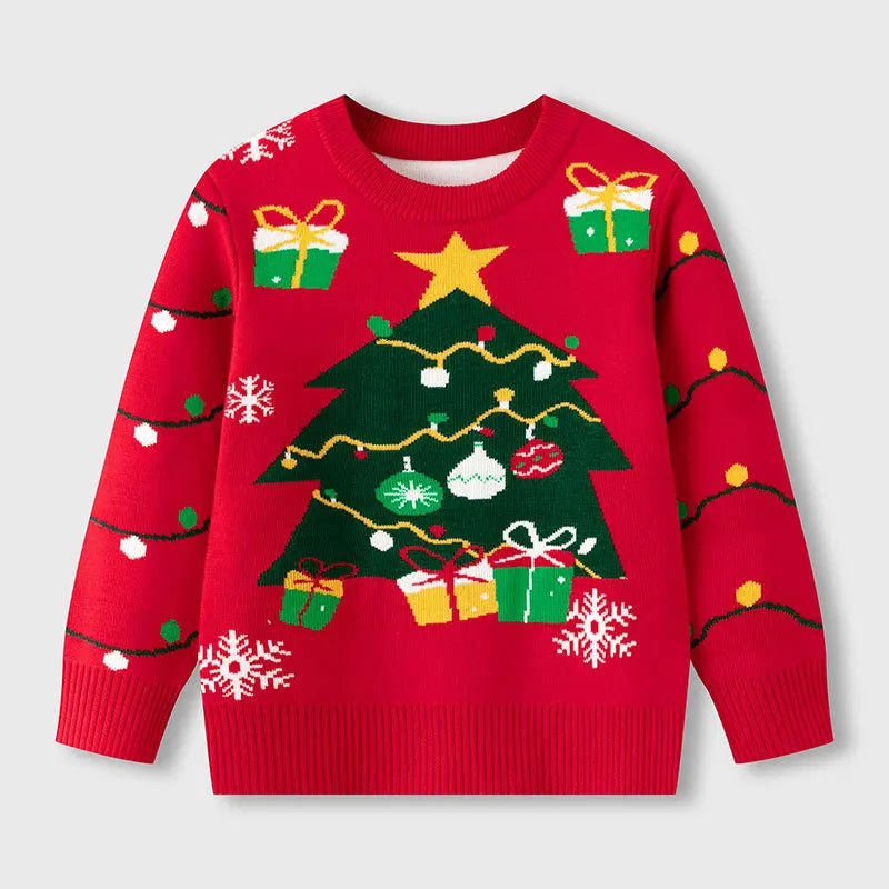 Merry Christmas Winter Children's Sweater Boys Girls Jacquard Kid Sweater Knitted Red Christmas Tree Gift Decoration Clothing