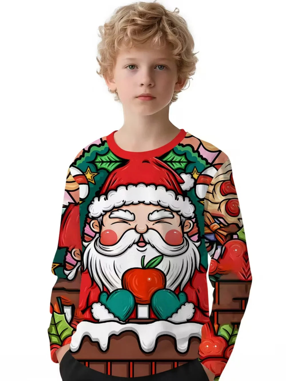 Santa Claus T-Shirts for Children 3D Print Long Sleeve Tee Girls Clothes Cartoon O-Neck Tops Christmas Gifts Children's Clothing