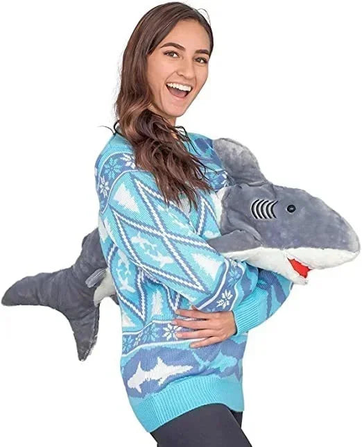 Ugly Sweater Christmas 3D Funny Elk Shark Top Men Fashion High Street Vintage Long Sleeve Couple Pullover Knitwear Women Top New