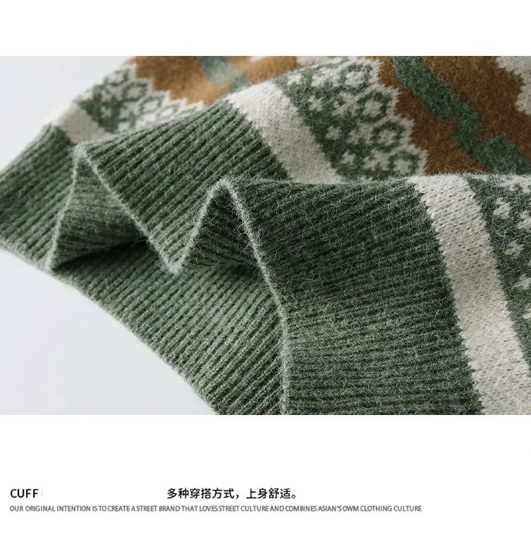 2026 Christmas Sweater Reindeer Pattern Long Sleeve Crew Neck Xmas Holiday Pullover Knitwear Sweater Man Jumper Pullove