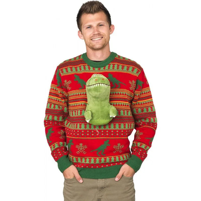 Christmas Knitted Sweater Unisex 3d Dinosaur Shark Bear Cartoon Clothing Doll Pullover Funny Holiday Parties Top Cool Gifts