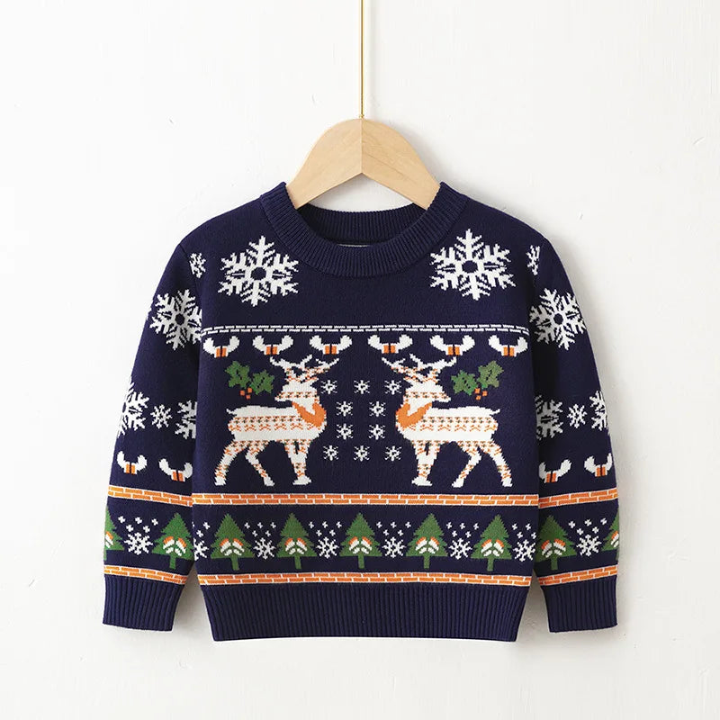 Christmas Kids Sweater Children Cotton Warm Knitwear Autumn Boys Girls Cartoon Print Pullover Toddler Winter Clothing 2-6 Years