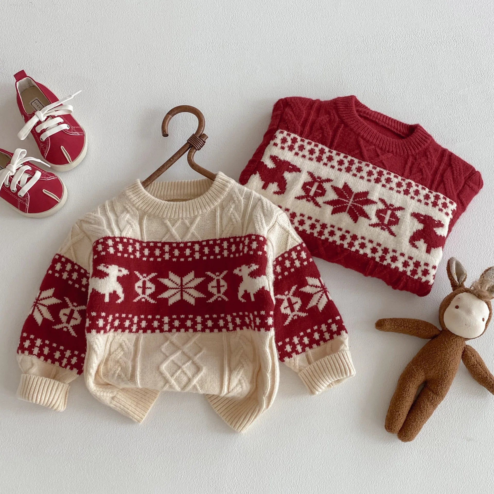 2025 Christmas Winter New Kids Sweater Christmas New Year Snowflake Knit Children Top Warm Pullover Sweater 1-6Yrs Boys Girls