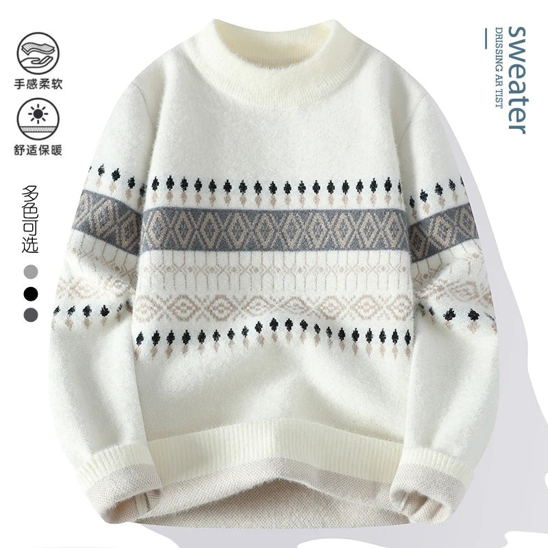 Man Thick Warm Comfortable High Quality Sweaters Men's Loose stripe printing Pullover Brand Clothing Male Slim Fit Fashion Knitt