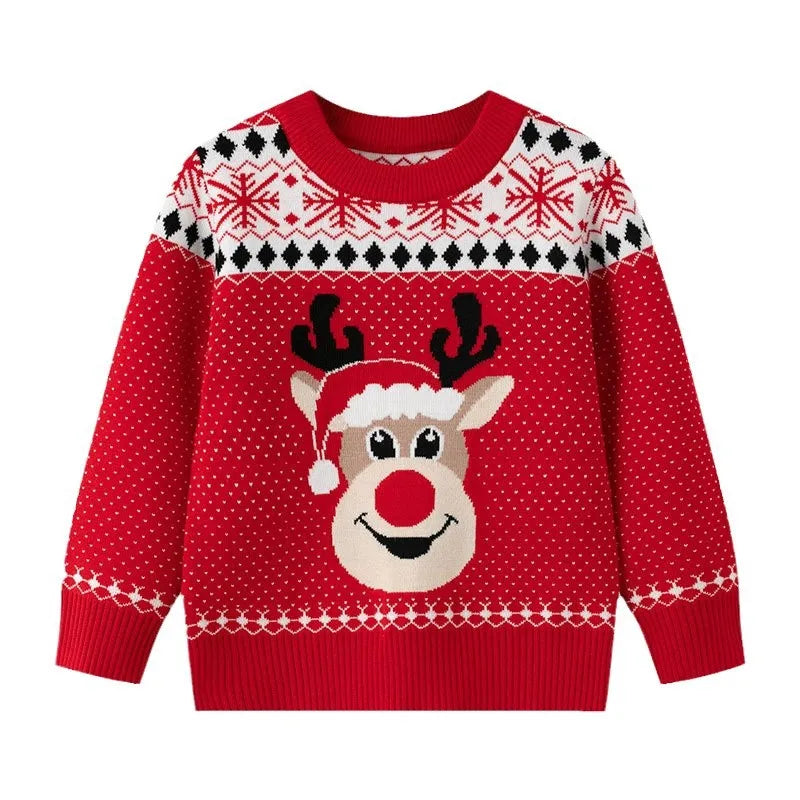 2025 Kids Boys Girls Pullover Christmas Sweater Winter Autumn Clothes Print Cute Cartoon Plush Green Warm Children Clothing 2-7Y