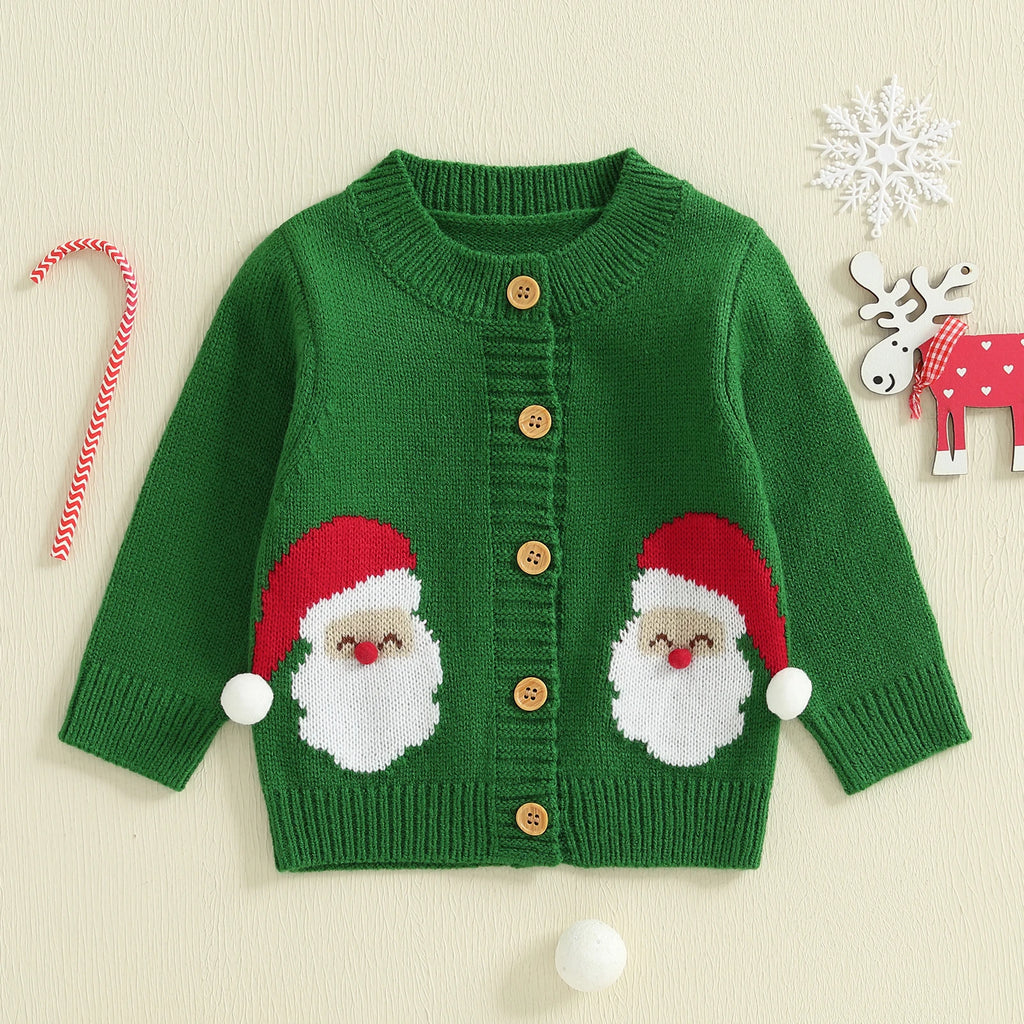0-36months Unisex Baby Christmas Cardigan Long Sleeve Button Closure Santa Claus Tree Warm Winter Girls Boys Xmas Sweater