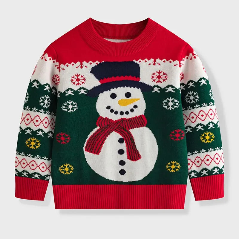 Boys Girls Knit Sweatshirts Xmas Print Pullover Kids Christmas Sweaters Cartoon Deer Clothes Autumn Winter Warm Clothes Knitwear