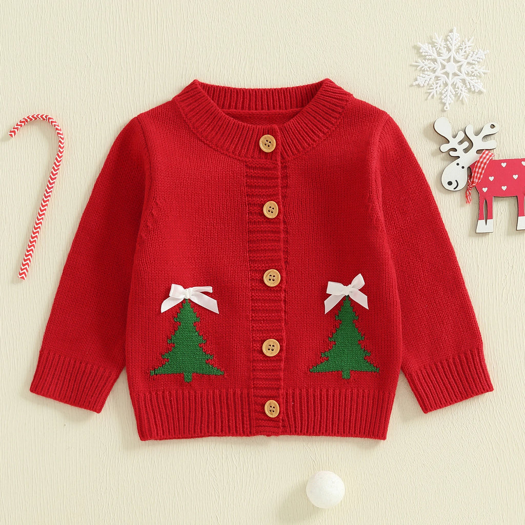 0-36months Unisex Baby Christmas Cardigan Long Sleeve Button Closure Santa Claus Tree Warm Winter Girls Boys Xmas Sweater