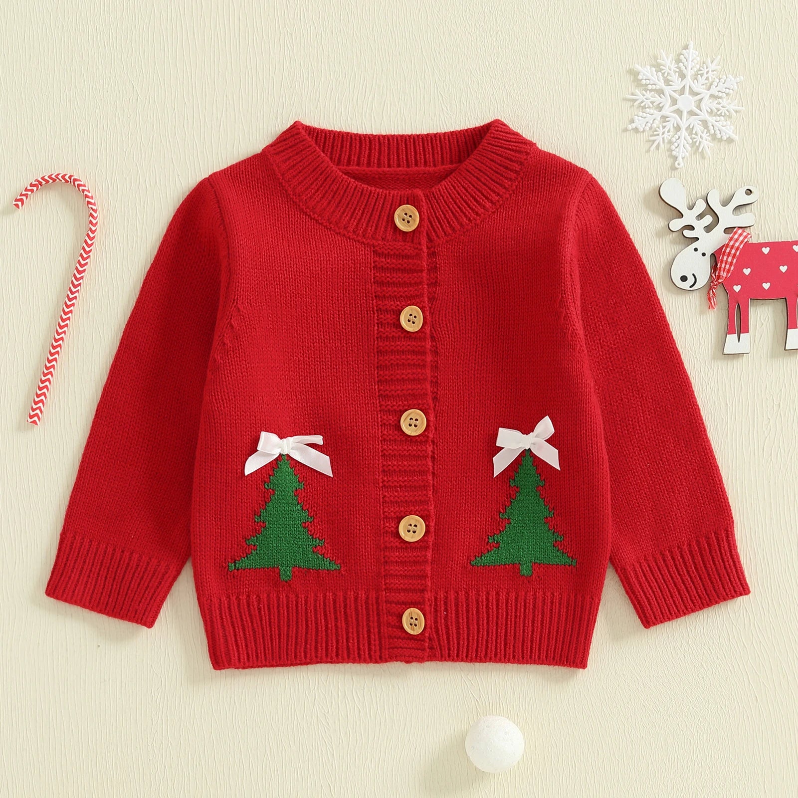 0-36months Unisex Baby Christmas Cardigan Long Sleeve Button Closure Santa Claus Tree Warm Winter Girls Boys Xmas Sweater