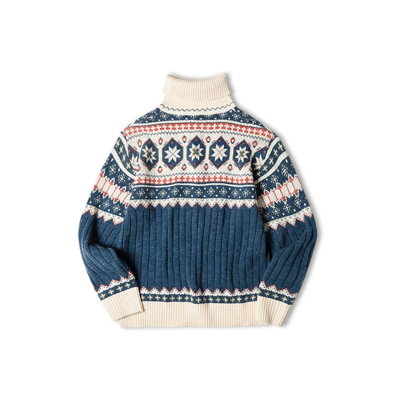 Maden Vintage Fair Isle Knitted Sweater Christmas Warm Turtleneck Knitted Pullover Barn-style Warm Knitwear for Men's Winter