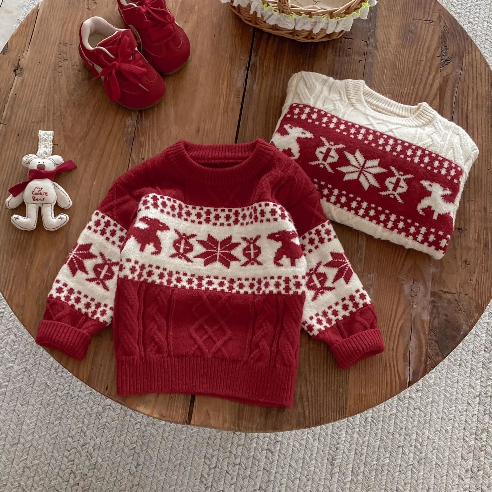 2025 Christmas Winter New Kids Sweater Christmas New Year Snowflake Knit Children Top Warm Pullover Sweater 1-6Yrs Boys Girls