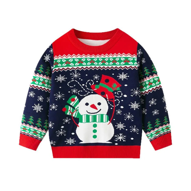 2025 Kids Boys Girls Pullover Christmas Sweater Winter Autumn Clothes Print Cute Cartoon Plush Green Warm Children Clothing 2-7Y