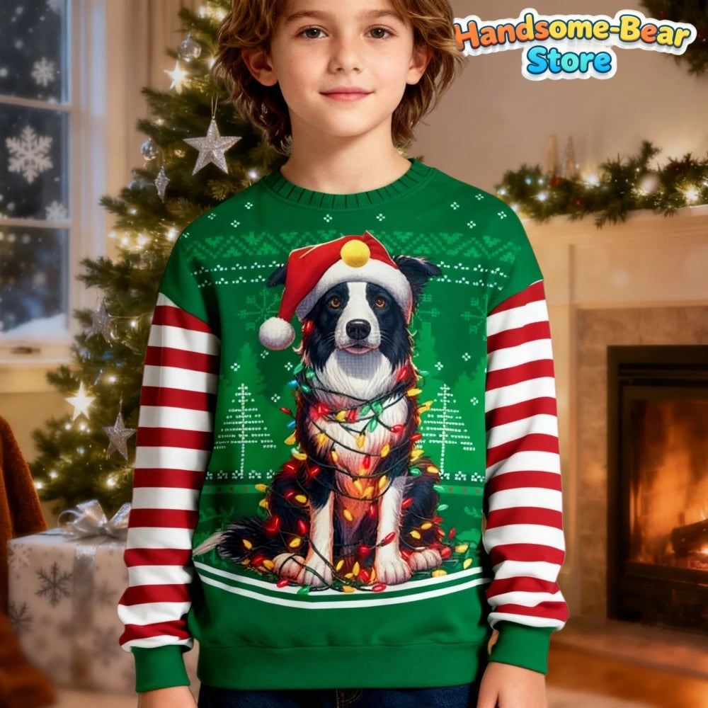 Merry Christmas Kids Sweatshirts Snowman Graphic Sweatshirts Unisex Pullover Hoodies for Boys Clothes Santa Claus Cartoon Tops