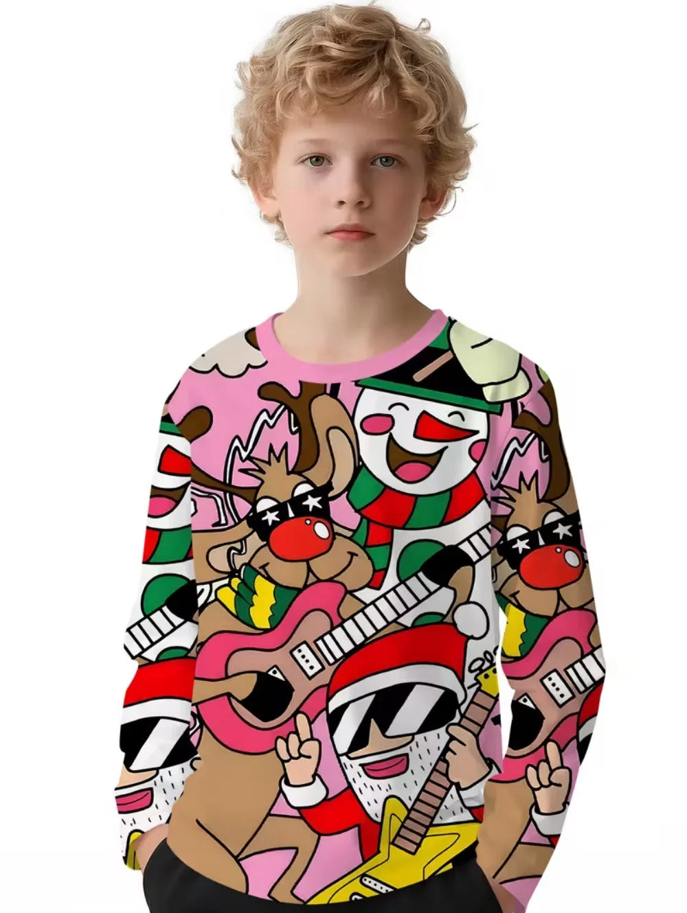 Santa Claus T-Shirts for Children 3D Print Long Sleeve Tee Girls Clothes Cartoon O-Neck Tops Christmas Gifts Children's Clothing