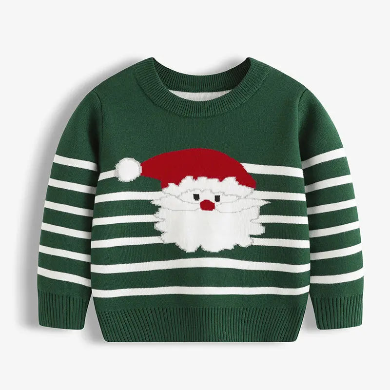 2025 Kids Boys Girls Pullover Christmas Sweater Winter Autumn Clothes Print Cute Cartoon Plush Green Warm Children Clothing 2-7Y