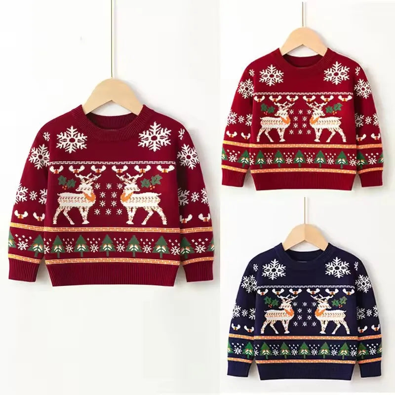 Christmas Kids Sweater Children Cotton Warm Knitwear Autumn Boys Girls Cartoon Print Pullover Toddler Winter Clothing 2-6 Years
