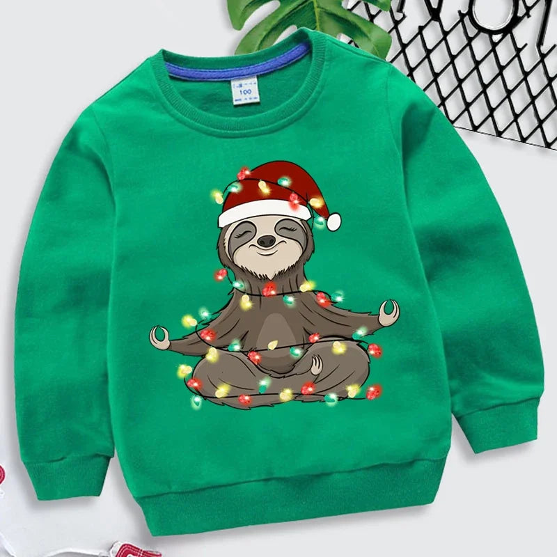 Christmas Animal Cartoon Print Children's Sweatshirt Cartoon Brand Clothing Loose Round Neck Long Sleeve Pullover Toddler Cloth