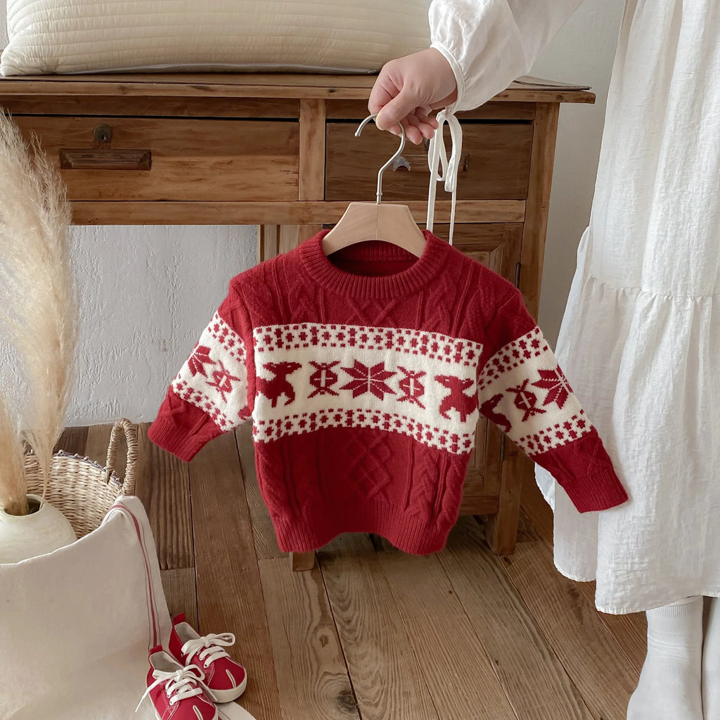 2025 Christmas Winter New Kids Sweater Christmas New Year Snowflake Knit Children Top Warm Pullover Sweater 1-6Yrs Boys Girls