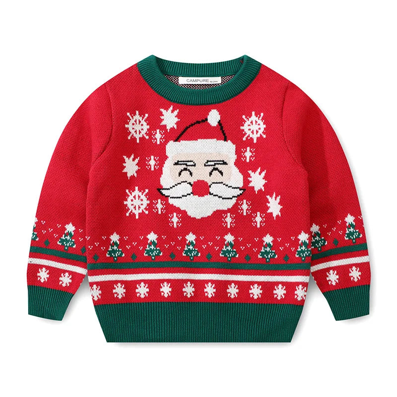 2025 Christmas Winter New Kids Sweater Christmas New Year Snowflake Knit Children Top Warm Pullover Sweater 1-6Yrs Boys Girls