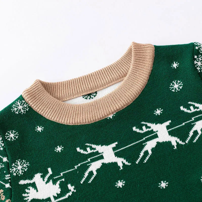Christmas Girls Boys Sweaters Autumn Winter New Cartoon Snowman Christmas Tree Print Thick Warm Xmas Knit Pullover For 3-7Y Kids