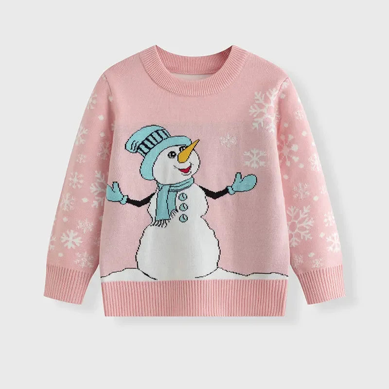Boys Girls Knit Sweatshirts Xmas Print Pullover Kids Christmas Sweaters Cartoon Deer Clothes Autumn Winter Warm Clothes Knitwear