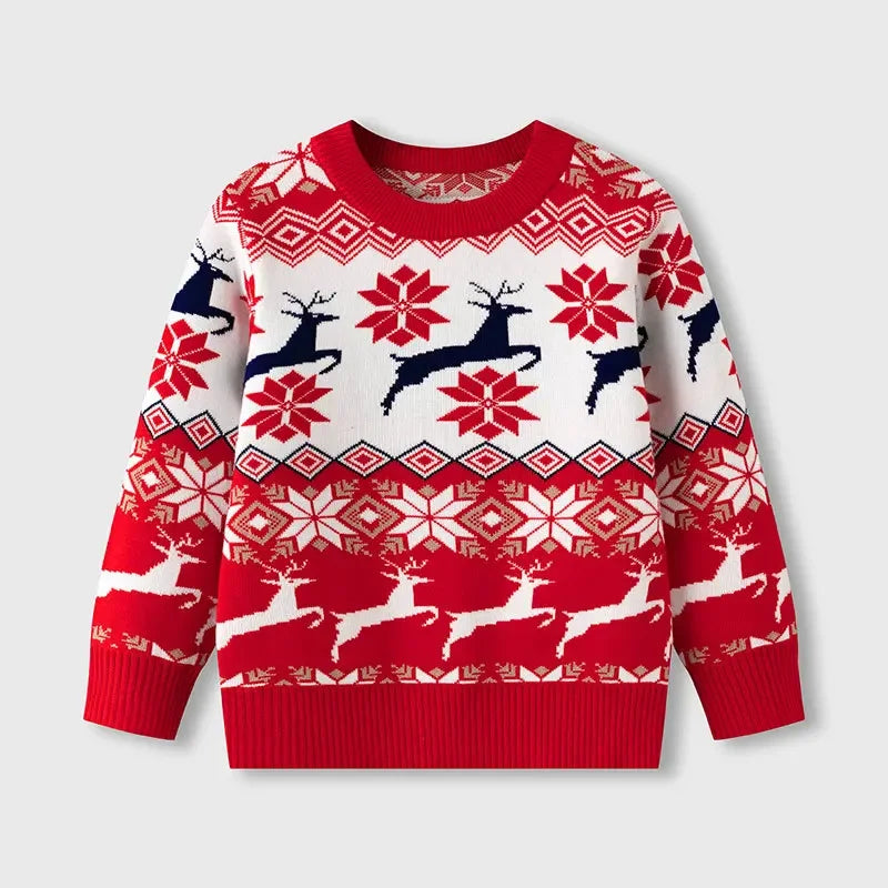 Boys Girls Knit Sweatshirts Xmas Print Pullover Kids Christmas Sweaters Cartoon Deer Clothes Autumn Winter Warm Clothes Knitwear