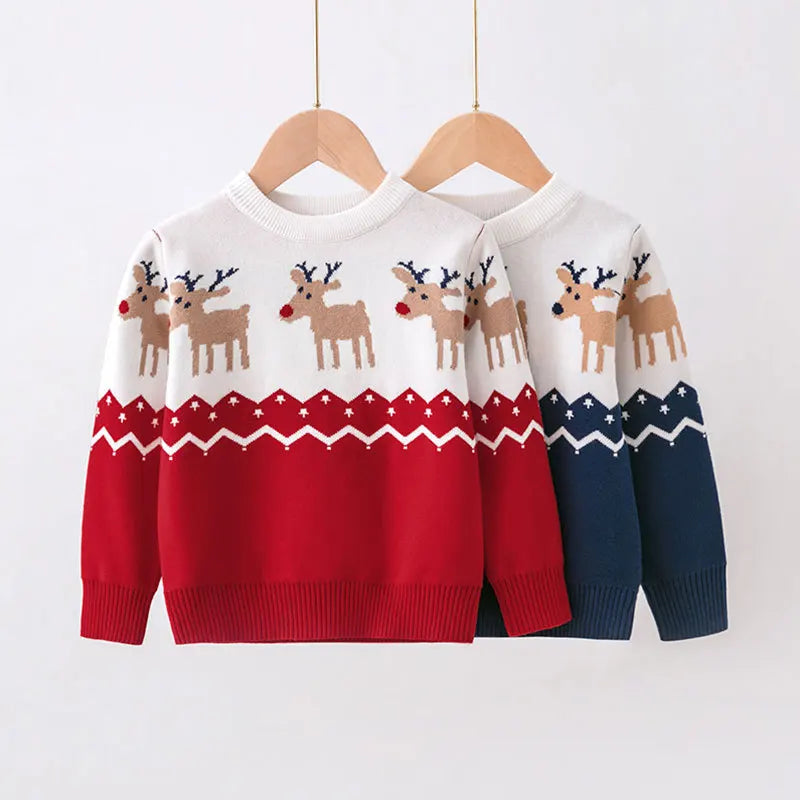 2024 Christmas Sweaters Children Autumn Winter Warm Pullover Baby Cartoon Knitted Sweaters Kids Clothes Boy Girl Xmas Jumper