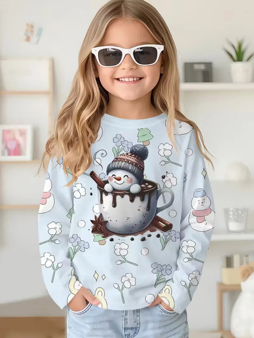 Christmas Kids T-Shirt Santa Claus 3D Print Boys Girls Autumn Long Sleeve Tee Outdoor Holiday Party Cartoon Children's Clothing