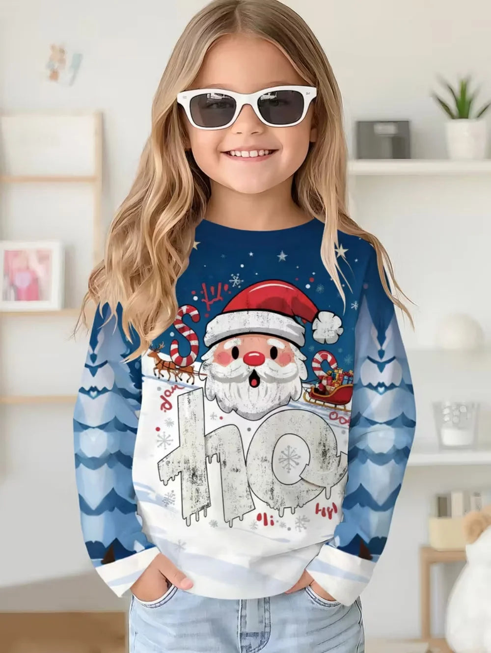 Christmas Kids T-Shirt Santa Claus 3D Print Boys Girls Autumn Long Sleeve Tee Outdoor Holiday Party Cartoon Children's Clothing